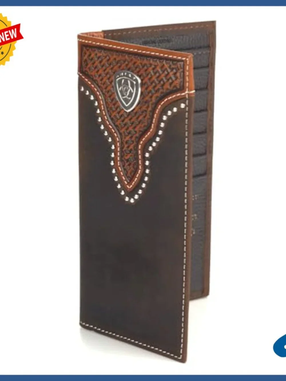 Genuine Leather Western Bifold Wallet with Stud Trim and ID Window